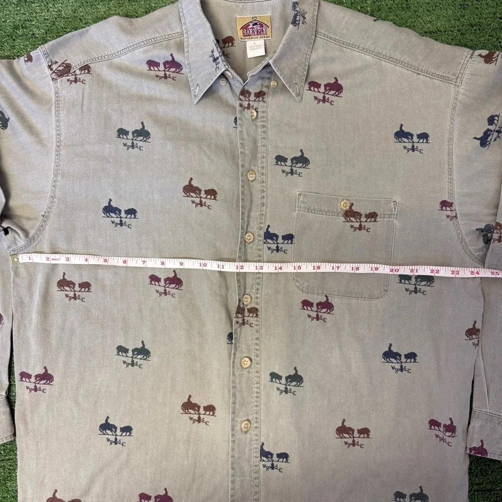 Vintage barnfly Button-Up Shirt with cowboy and Horse Print, size Large - Picture 3 of 6
